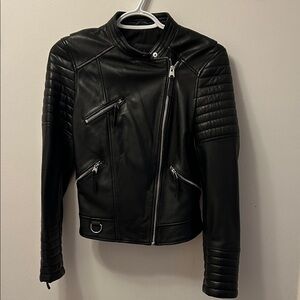 Zara Black Quilted Sleeve Leather Moto Jacket
